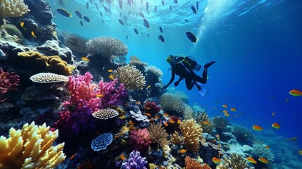 Fototapeta na wymiar a scuba diver swimming in the ocean