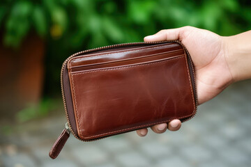 Background style concept finance leather money business closeup purse design wallet brown fashion empty
