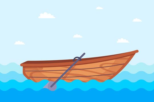 wooden boat at sea. flat vector illustration.