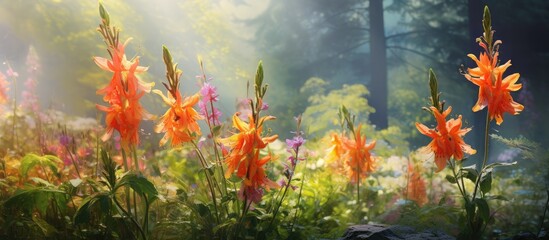 Fototapeta na wymiar In the vibrant summer garden, the colorful flowers showcased their textured and healthy leaves, adding beauty and a burst of orange and green hues to the natural surroundings, a testament to the