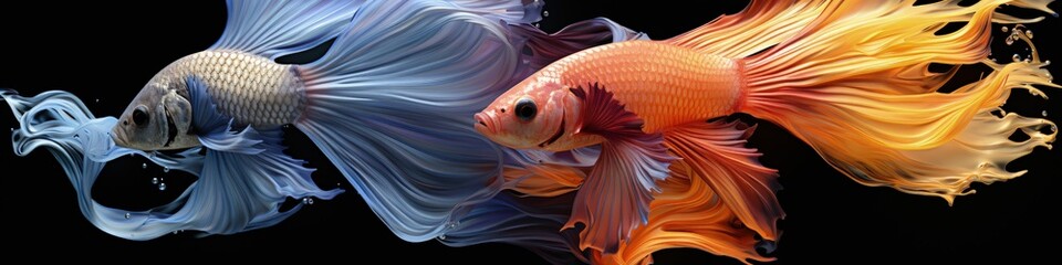 Fototapeta premium Dynamic Interplay of Two Colorful Siamese Fighting Fish