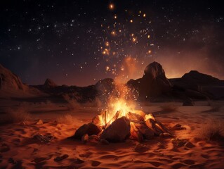 Mystic Desert Night: An Enthralling Glimpse into the Starlit Campfire Retreat Generative AI