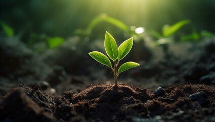Fototapeta premium Emerging Life: A Close-Up of a Lush Green Plant's Astonishing Growth Journey Generative AI