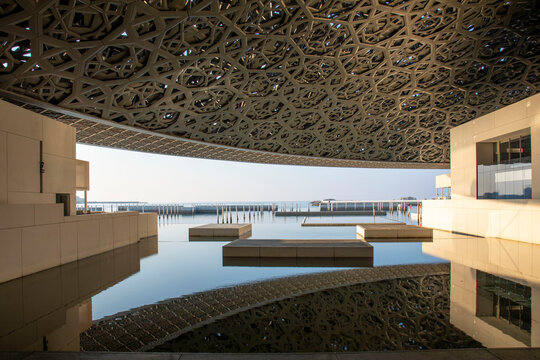 Modern architecture of Louvre Museum building in Abu Dhabi