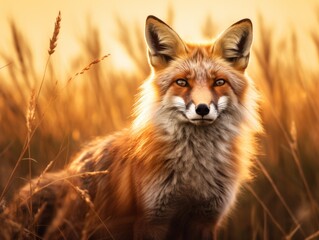 Stunning Red Fox Captured at Sunset: A Unique Wilderness Encounter Generative AI