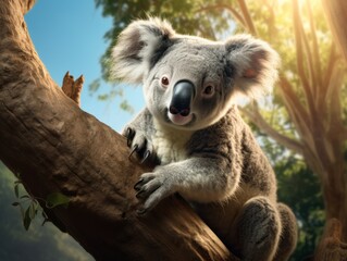 Enchanting Encounter: A Majestic Koala Elegantly Adorned on a Tree Generative AI