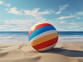 Fototapeta na wymiar Experience the Vibrancy: Mesmerizing Image of a Colorful Beach Ball Dancing on Sunny Shores Generative AI