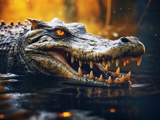 Obraz premium Mesmerizing Reflections: The Majestic Crocodile Lurking Beneath the Water's Surface Generative AI