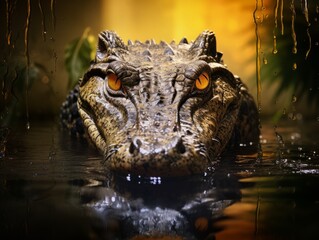 Obraz premium Mysterious Gaze: A Mesmerizing Reflection of a Crocodile Lurking Beneath the Water's Surface Generative AI