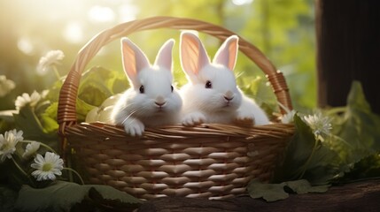 Adorable White Bunnies Lazing in Sunlight: A Dose of Pure Cuteness! Generative AI