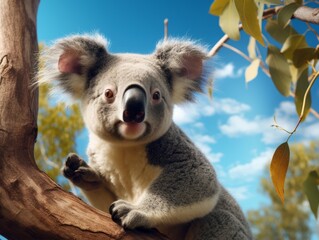 Obraz premium Adorable Koala Enjoys Fresh Oranges: Natural Bliss Caught on Camera Generative AI
