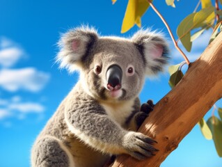 Adorable Koala Captivates from Treetop Sanctuary with Vibrant Orange Branches Generative AI