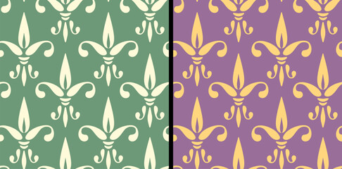 Vector vintage seamless pattern of fleur de lys motif. Vector set patterns of fleur de lis. French lily. - obrazy, fototapety, plakaty