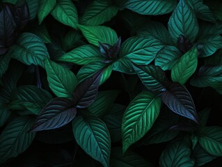 Mystical Enchantment: Captivating View of Green Leaves in a Dark Forest Generative AI