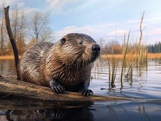 Mesmerizing View: A Beavers' Paradise in a Scenic Lake Setting Generative AI