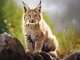 Naklejka premium Majestic Lynx: An Intimate Encounter with Wild Elegance - Captured on Camera! Generative AI