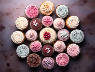 Obraz premium Discover the Diverse Delight: An Array of Scrumptious Cupcakes Each in its Unique Style! Generative AI