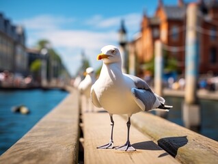 Captivating Encounter with a Seagull by the Shoreline: Unveiling Marine Bird Life! Generative AI