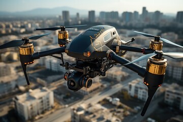 Fototapeta premium lots of military drons flying in the city