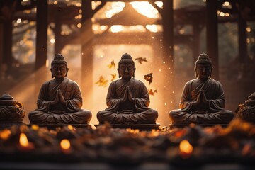 Buddhism, religion and philosophy, Siddhartha Gautama, Buddha. Four Noble Truths and Eightfold Path, achieve spiritual enlightenment, liberation from suffering compassion inner peace spiritual growth. - obrazy, fototapety, plakaty