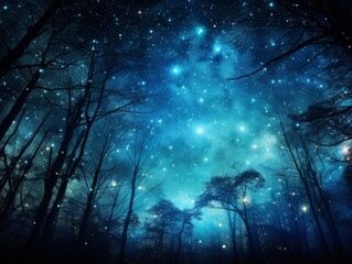 Mystical Stardust: Unveiling the Beauty of Night Skies Amidst Serene Silhouettes of Trees Generative AI