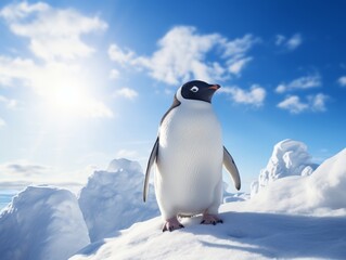 Obraz premium Emperor Penguin Rules the Icy Peaks: An Antarctic Odyssey Generative AI