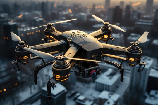 lots of military drons flying in the city