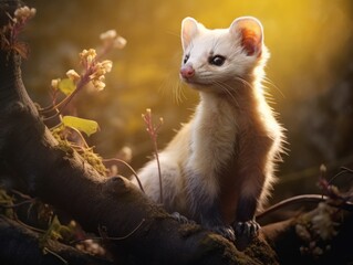 Enthralling Snapshot: An Elusive White-Haired Marten on a Greek Branch Generative AI