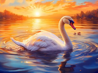 Fototapeta premium Majestic Swan Gracefully Gliding Across a Serene Lake: A Spectacular View! Generative AI
