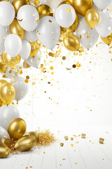 Birthday, new year celebration background. white and gold balloons celebrate backdrop balloons. AI