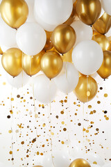 Birthday, new year celebration background. white and gold balloons celebrate backdrop balloons. AI