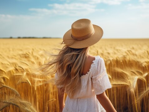 Discover the Enigma: Behind the Graceful Silhouette of a Woman in Straw Hat Generative AI