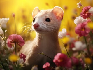 Stunning Spring Encounter: An Intricate Portrait of a Weasel in its Natural Meadow Habitat Generative AI