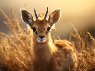 Enchanting Young Gazelle: The Beauty of Wild Elegance with a Unique Black Mane Generative AI