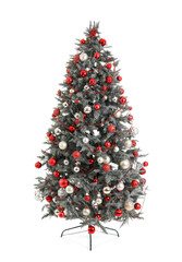 Christmas tree with beautiful decorations on white background