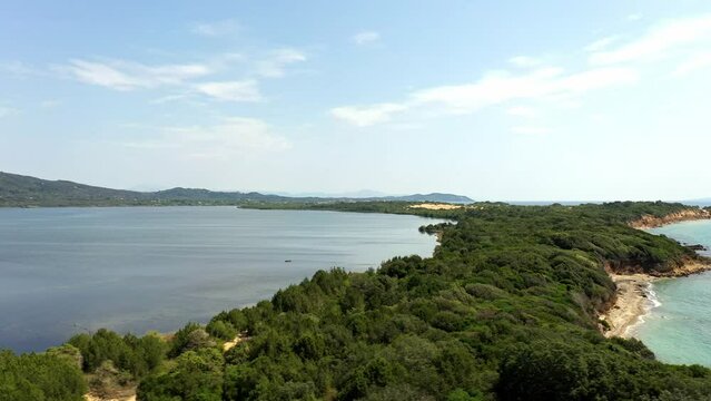 aerial view of Corfu island with clifs and Ionian sea in the summer day