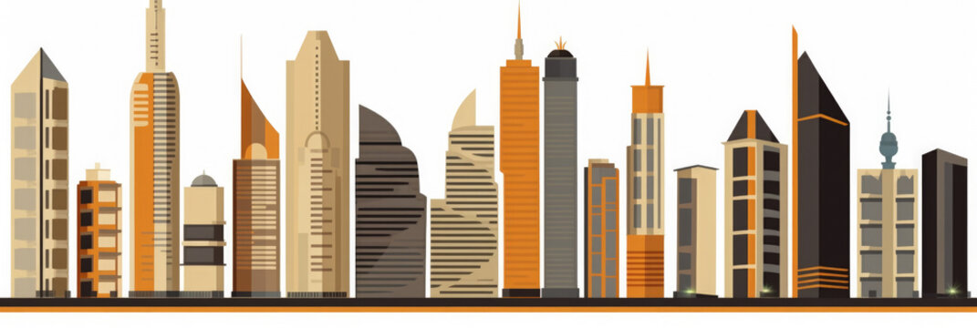 Dubai city panorama, urban landscape with modern buildings. Business travel and travelling of landmarks. Illustration, web background. Skyscraper silhouette. UAE