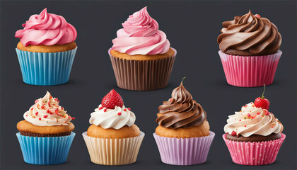 set of cupcakes with cream