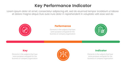 kpi key performance indicator infographic 3 point stage template with small circle timeline horizontal for slide presentation