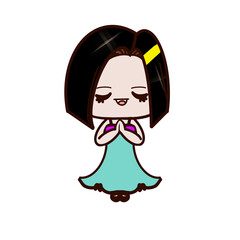 Cartoon girl saying hello with a smile