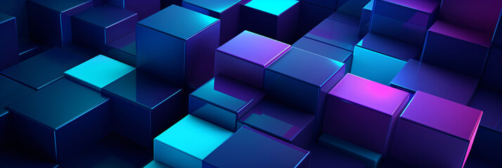 abstract blue and purple digital technology background with futuristic geometric rectangles - obrazy, fototapety, plakaty