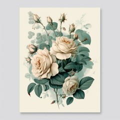 Step Back in Time: Charming Vintage Style Invitation with Romantic Rose Accents Generative AI