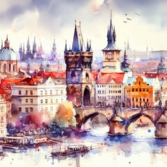 Fototapeta premium the city of Prague watercolor