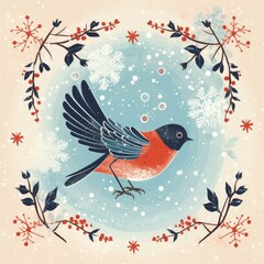 Uncover the Elegance of Winter: Enchanting Bird Amidst Snowflakes Card Generative AI