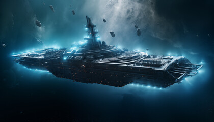 Battleship in outer space
