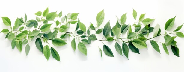 Obraz premium Vivid Beauty: Stunning Isolation of Fresh Green Leaves on a White Background Generative AI