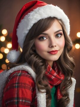 Portrait of beautiful christmas girl. Generative AI