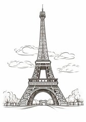 Stunning Artistry: Detailed Sketch of the Majestic Eiffel Tower Generative AI