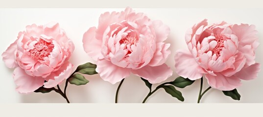 Stunning Trio: Captivating Elegance of Pink Peonies on a Pure White Backdrop Generative AI