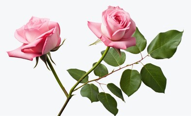 Naklejka premium Delicate Dual Blooms: Exploring the Allure of Two Stunning Roses in Soft Pink Hues Generative AI